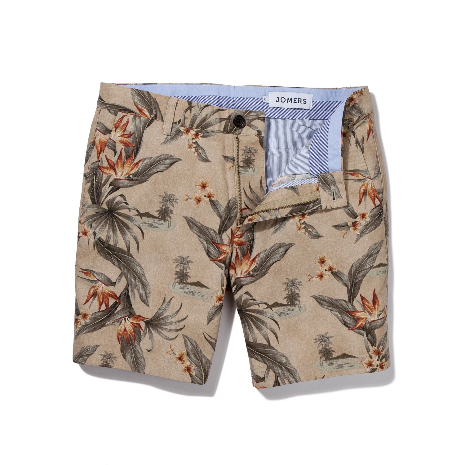 Khaki Japanese Cotton Linen Floral Print Shorts